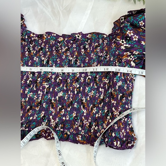 Band Of The Free AGATHE PURPLE FLORAL SMOCKED TOP Medium - Picture 7 of 9